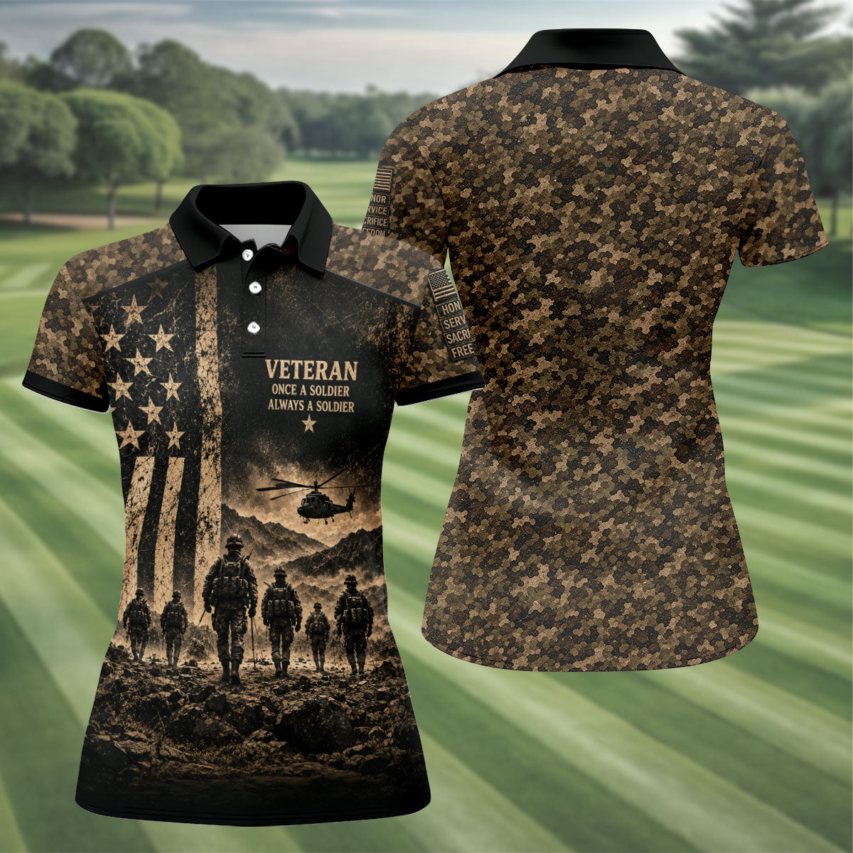 Once A Soldier Helicopter Golf Polo Shirt, Veterans Day Golf Shirt, Womens Golf Tops