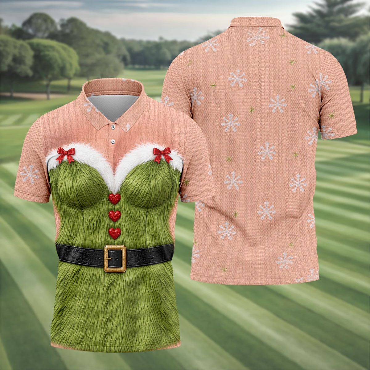 Funny Green Furry Christmas Costume Polo Shirt, Mens Golf Polo, Golf Apparel For Men