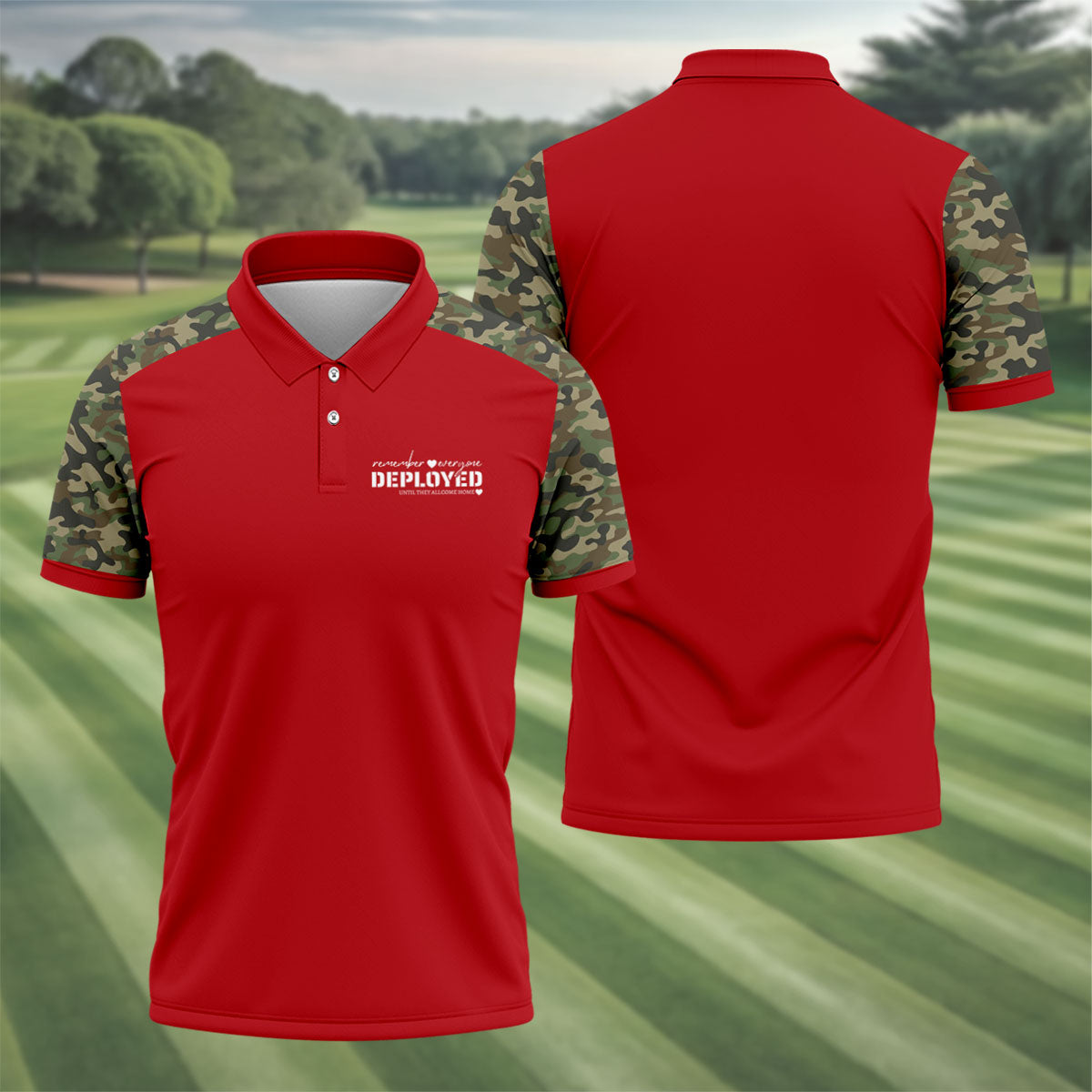 Remember Everyone Deployed Camo Red Patriotic 4th Of July Golf Shirt, 250th Anniversary Golf Shirts For Men