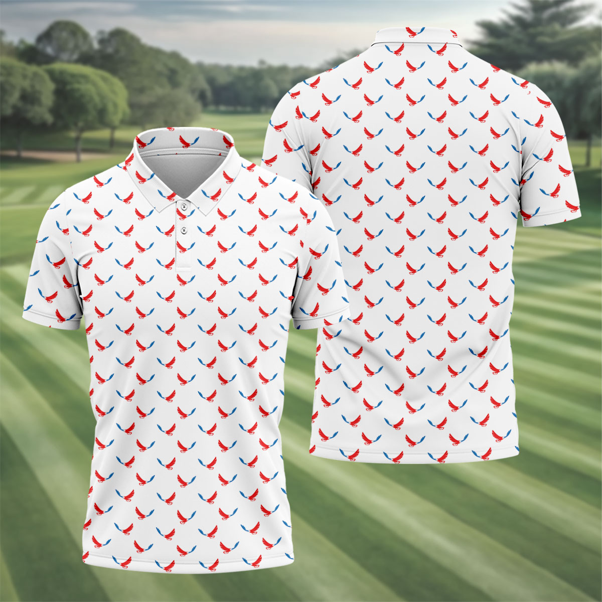 Red White Blue Eagle White Golf Shirt, 4th Of July Golf Shirt, 250th Anniversary Patriotic Golf Shirts For Men