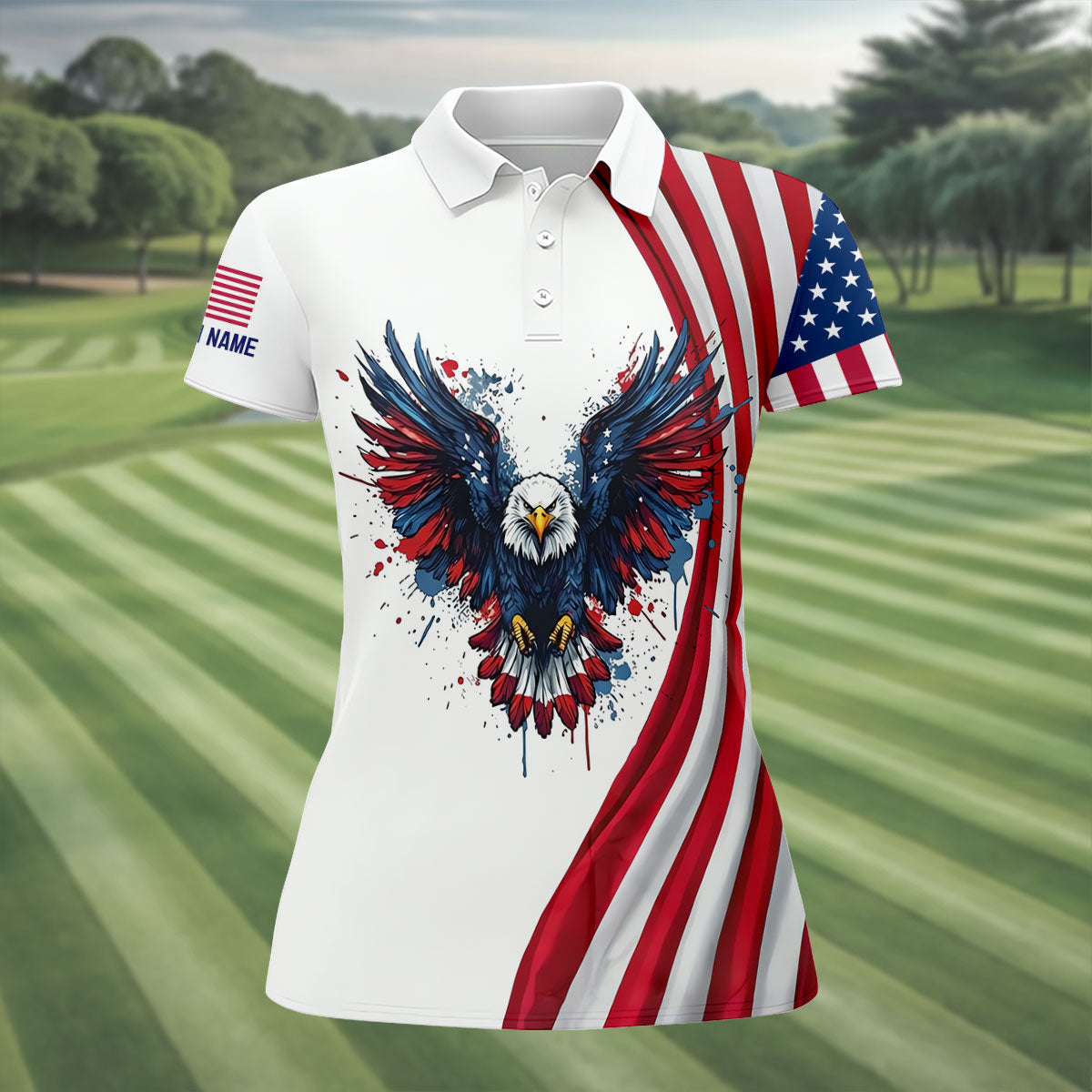 God Bless America 250 Years US Flag Golf Shirt, Patriotic 4th Of July Golf Shirt For Women