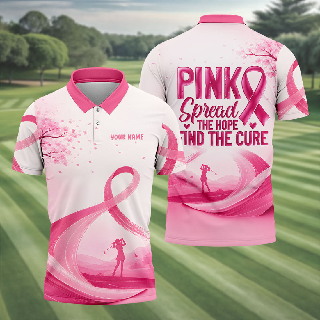 Custom Pink Spread Hope Find Cure Breast Cancer Golf Polo Shirt, Mens Golf Polo, Mens Polo Shirts