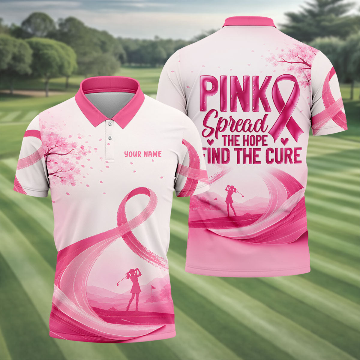 Custom Pink Spread Hope Find Cure Breast Cancer Golf Polo Shirt, Mens Golf Polo, Mens Polo Shirts