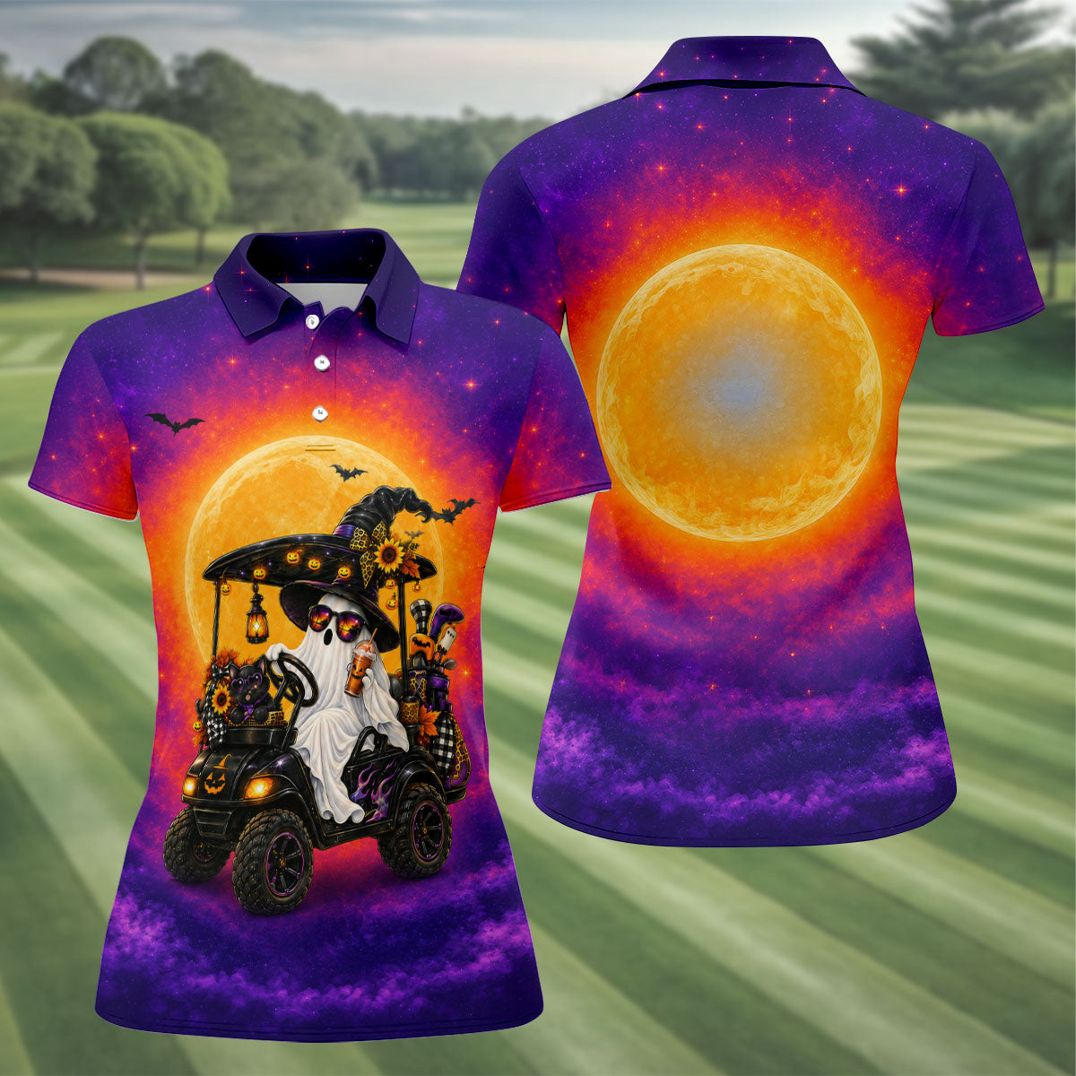 Funny Giant Monster Golf Pattern Polo Shirt, Womens Golf Tops, Ladies Golf Shirts