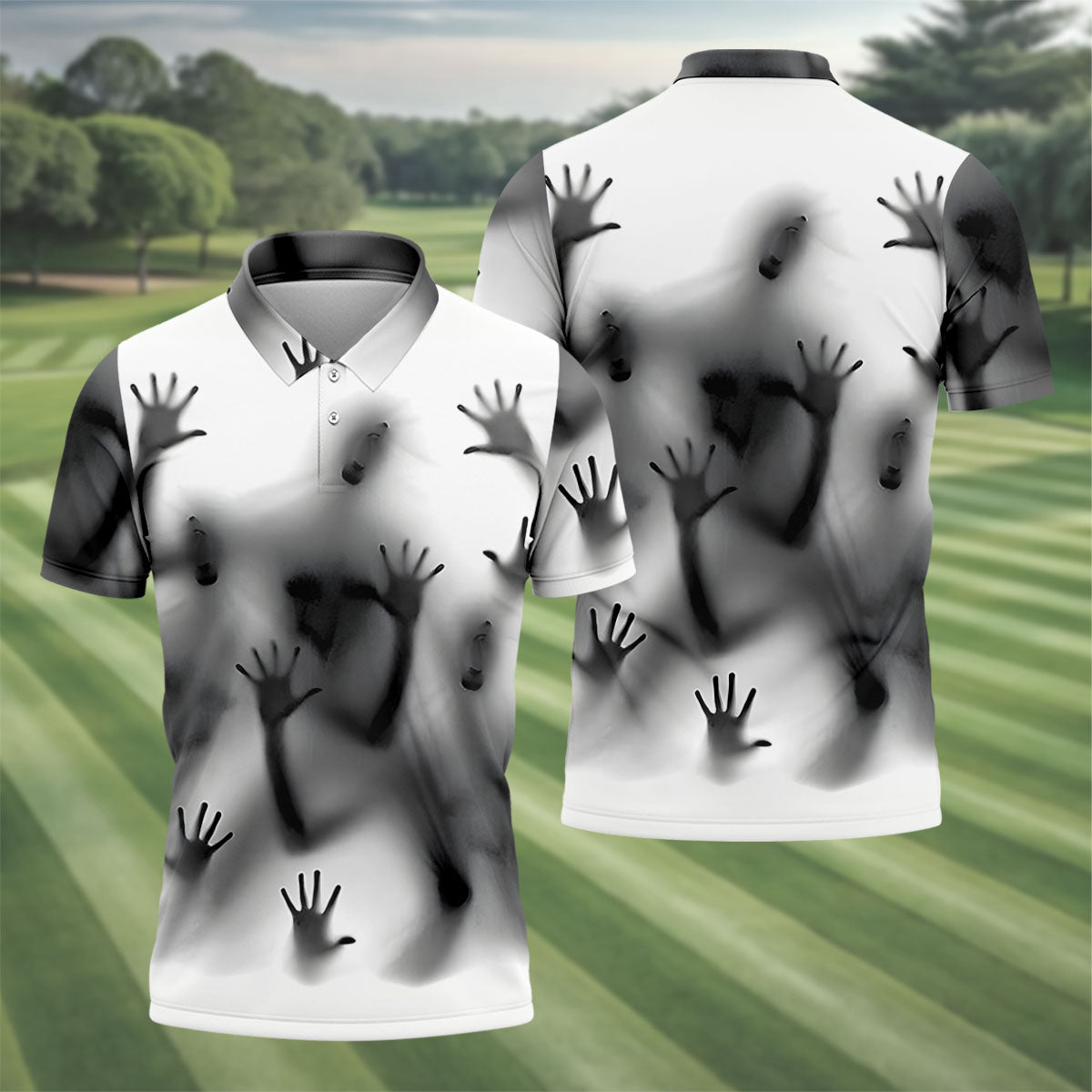 Haunted Shadow Silhouette Golf Polo Shirt, Men's Golf Shirts, Hawaiian Golf Shirt