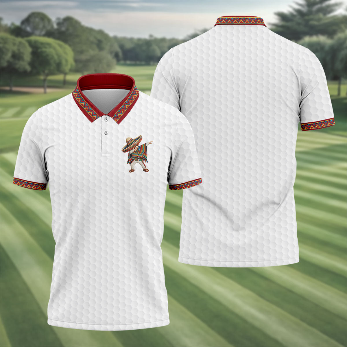 Cinco De Mayo Celebration Golf Ball Pattern White Golf Shirt, Polo Shirts For Men