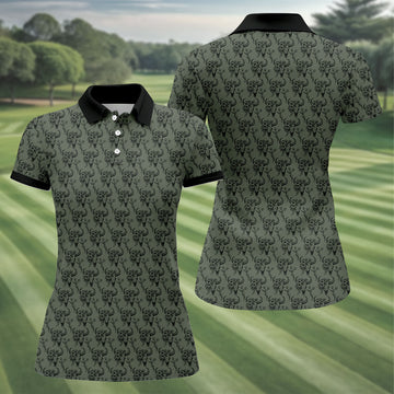 Cow Skull With Flowers Western Theme Forest Green Women Golf Top, Ladies Golf Shirts, Golf Shirt For Women