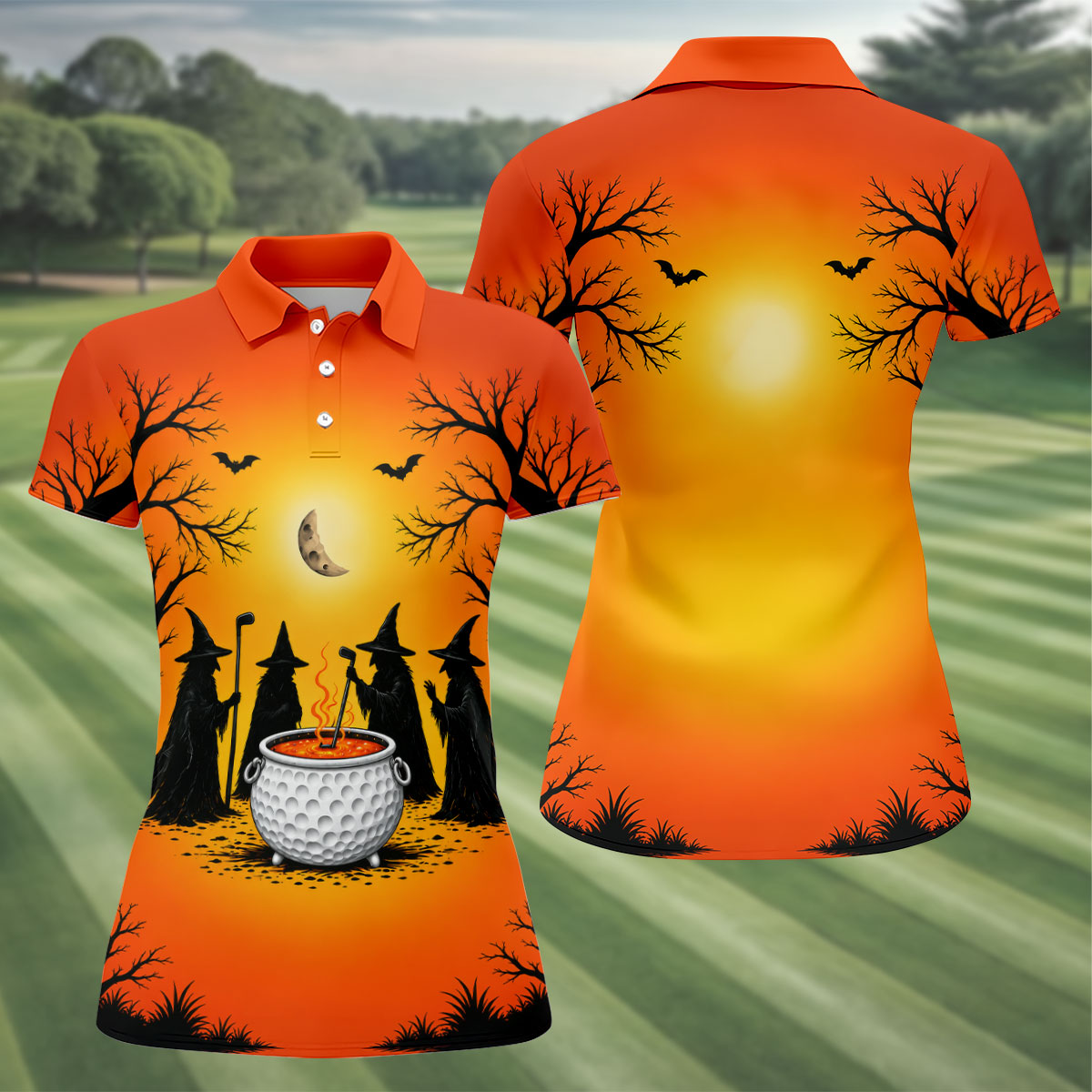 Witch Cauldron Halloween Golf Polo Shirt, Women's Halloween Shirt, Women's Golf Polo