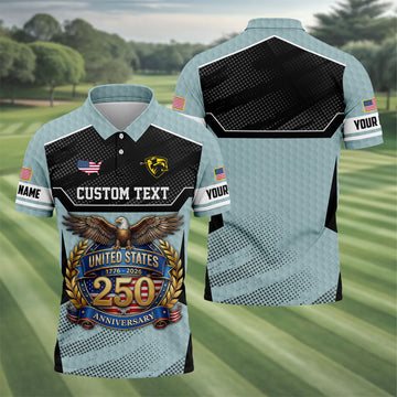 US 250 Anniversary Patriotic 4th Of July Blue Grey Golf Shirt, Polo Shirts For Men, Golf Shirts For Men