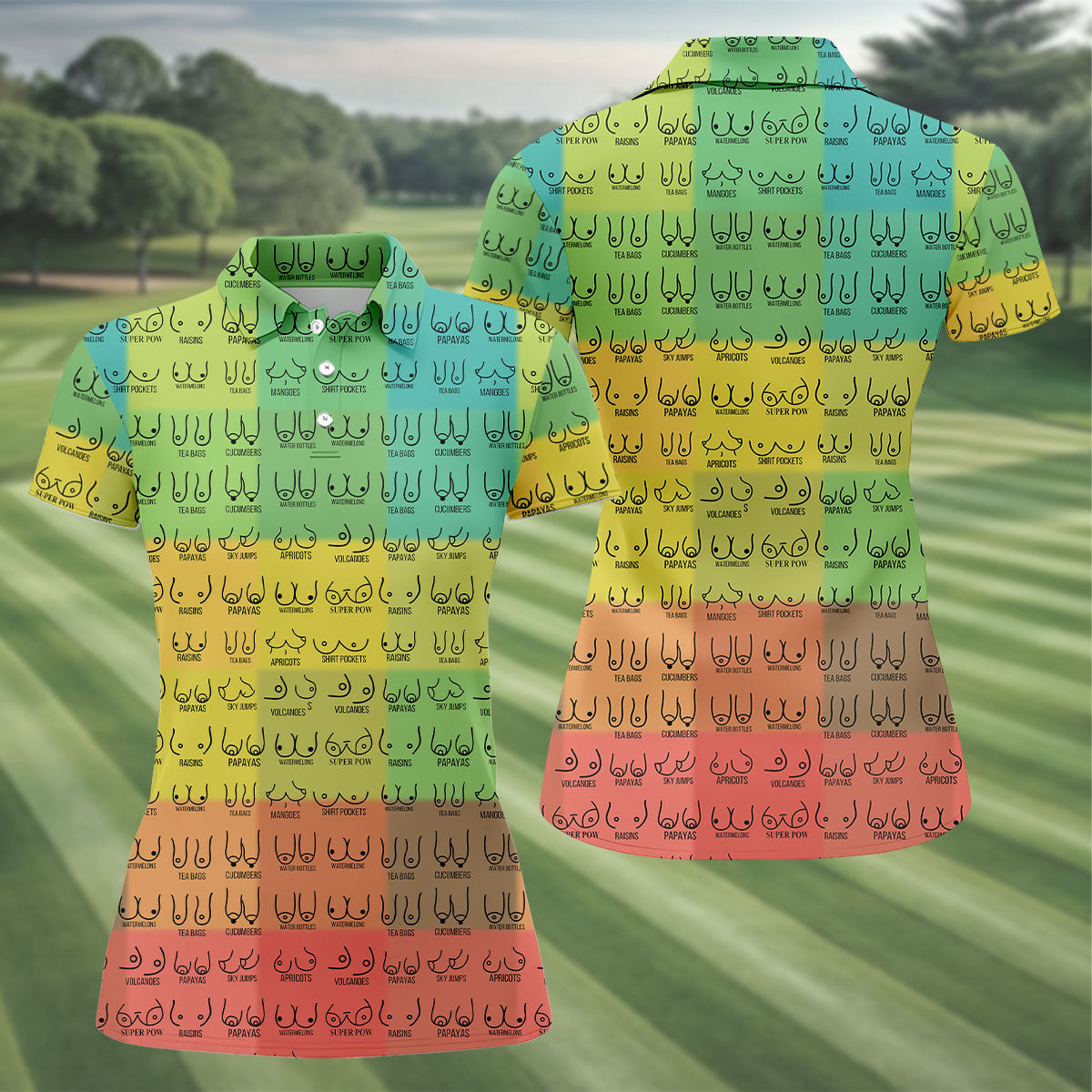 Watermelons Funny Boob Pattern Golf Polo Shirt, Women's Golf Tops, Printed Golf Shirt