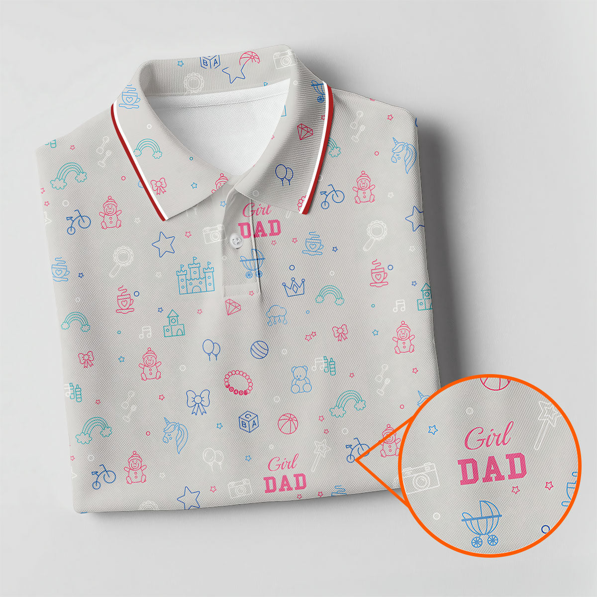 Dad Daughter Doodle Pattern Cute Golf Shirt, Father's Day Golf Shirt, Golf Gift For Dad