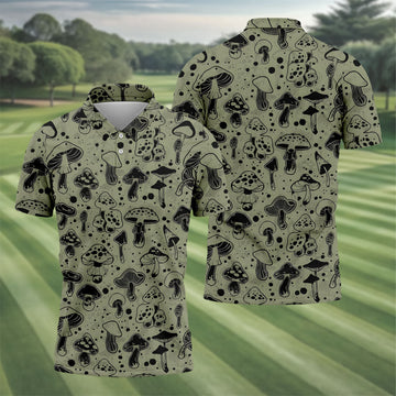 Vintage Mushroom Sketch Pattern Hawaiian Golf Shirt, Printed Golf Shirts, Golf Apparel For Men