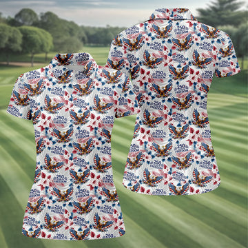 250 Years Of Freedom US Bald Eagle Tropical Theme Ladies Golf Shirts, Patriotic 4th Of July Golf Shirt For Women