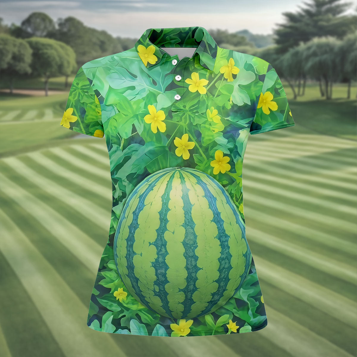 Funny Watermelon Belly Illusion Golf Polo Shirt, Women's Golf Polo, Ladies Golf Shirts