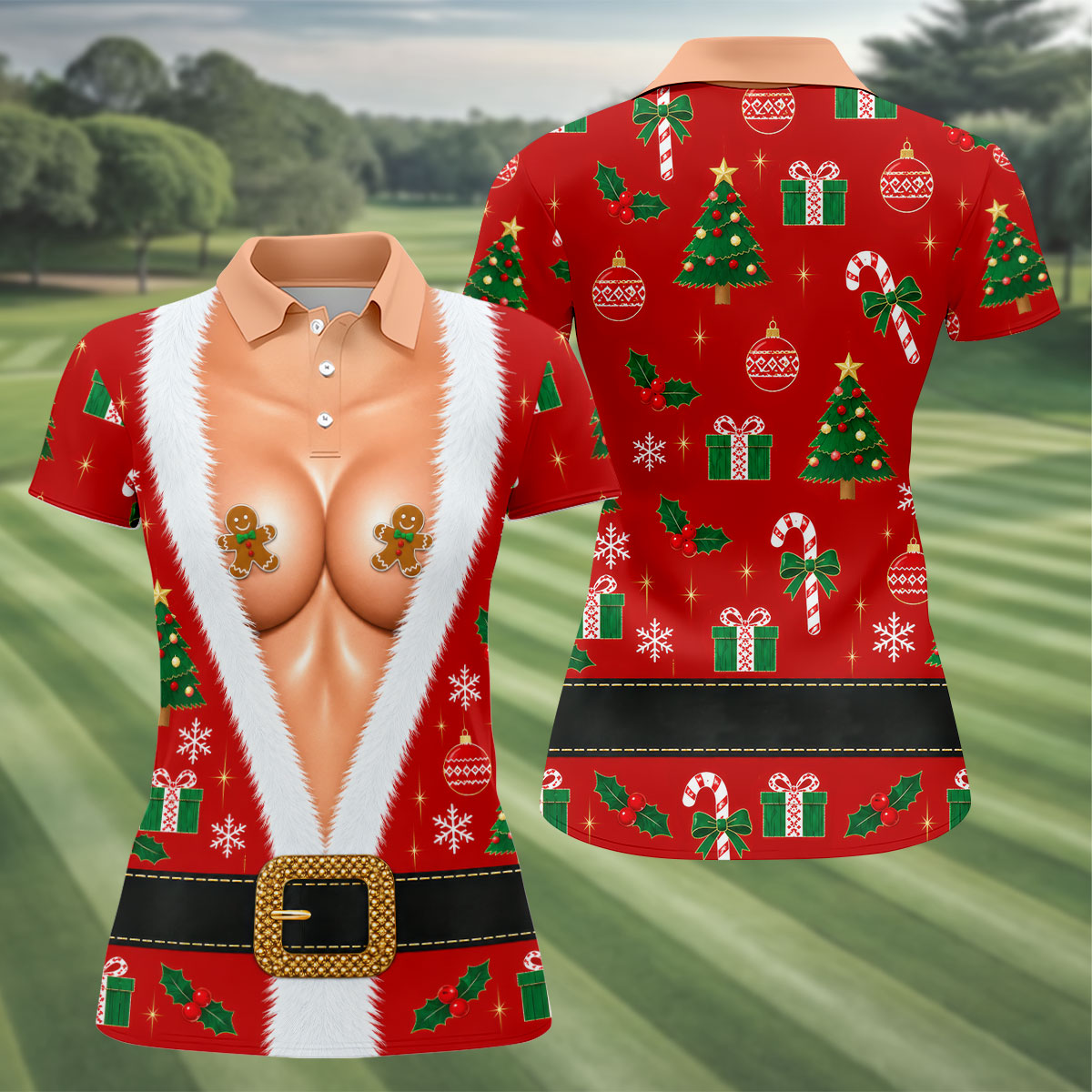 Gingerbread Costume Christmas Golf Shirt, Ladies Golf Shirt, Golf Tops For Women