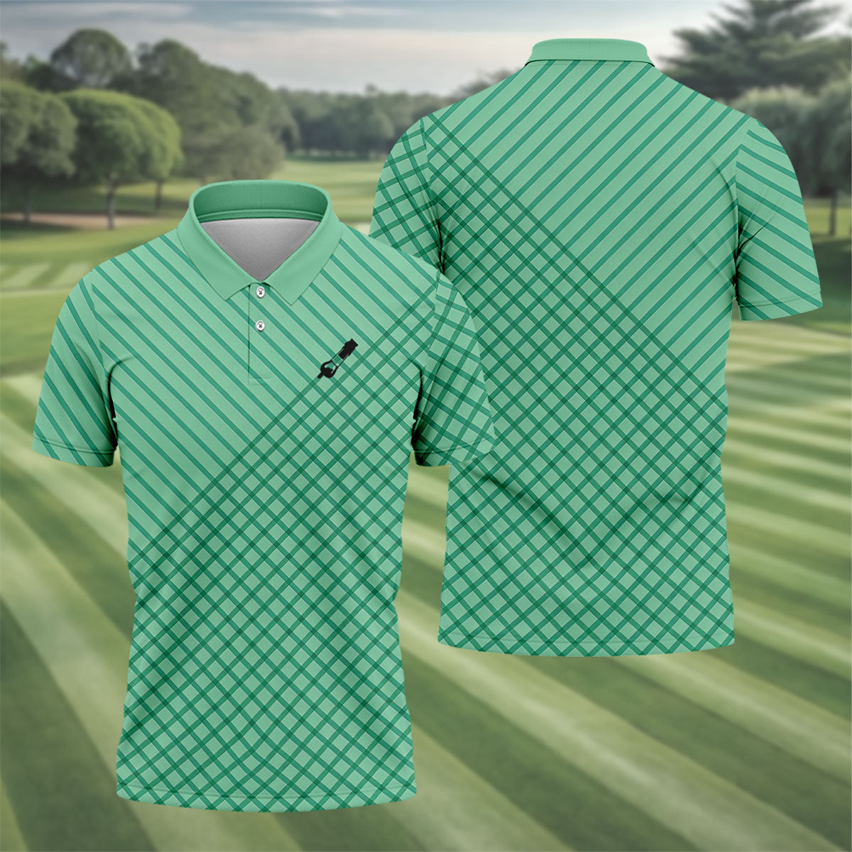 Turf Dad Lawn Mower Logo Cross Pattern Father's Day Golf Shirt, Dad Golf Shirt, Golf Gift For Dad