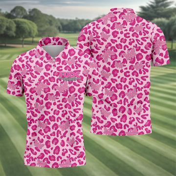 F*ck Cancer Leopard Butterfly Breast Cancer Polo Shirt, Men's Golf Shirt, Mens Golf Polo