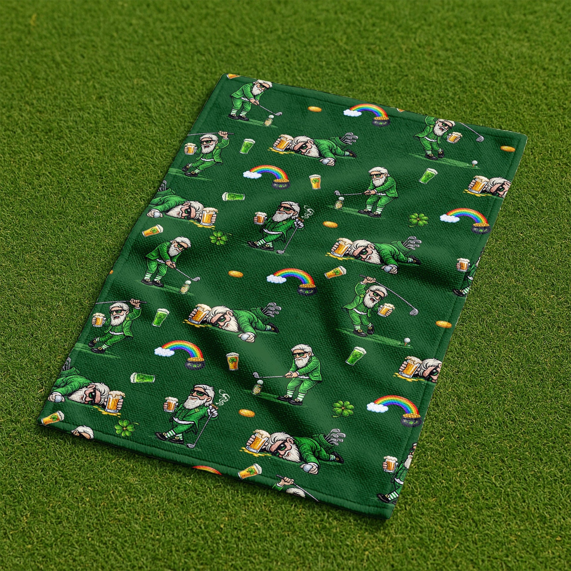 Green St. Patrick’s Day Leprechaun Golf Towel, Funny Golf Gift, Golf Accessories