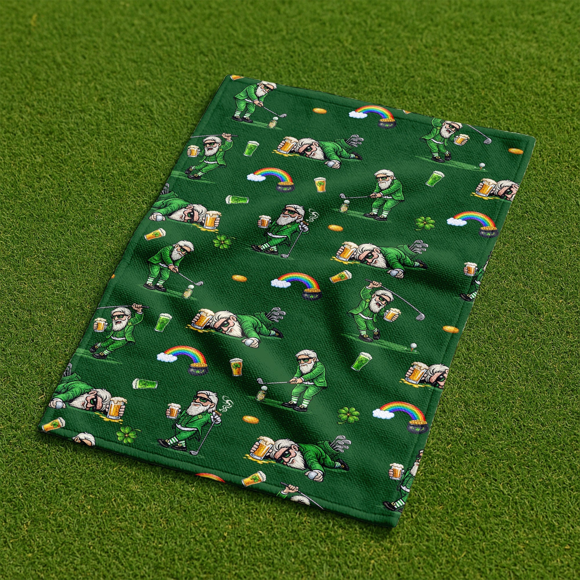 Green St. Patrick’s Day Leprechaun Golf Towel, Funny Golf Gift, Golf Accessories