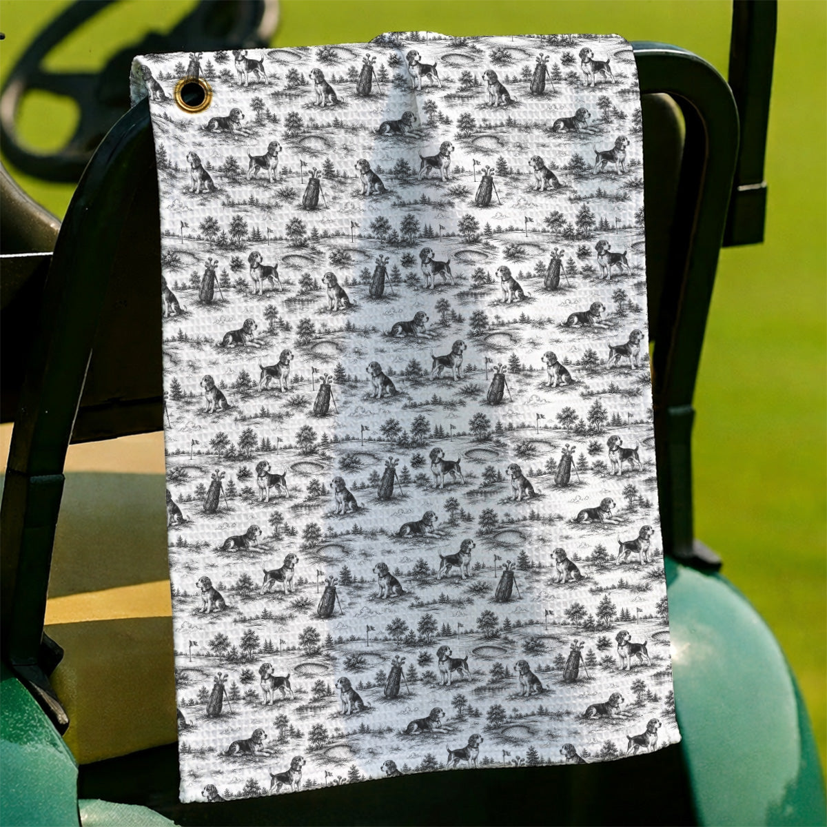 Beagle Toile De Jouy Golf Towel, Vintage Dog Pattern Golf Towels, Beagle Lover Golf Gift
