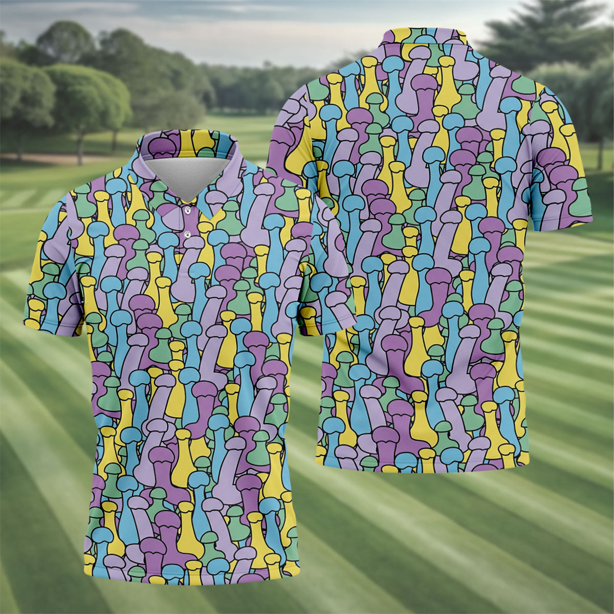 Funny Colorful Adult Humor Pattern Polo Shirt, Mens Golf Shirts, Golf Apparel For Men