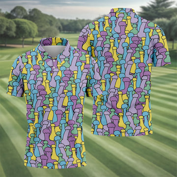 Funny Colorful Adult Humor Pattern Polo Shirt, Mens Golf Shirts, Golf Apparel For Men