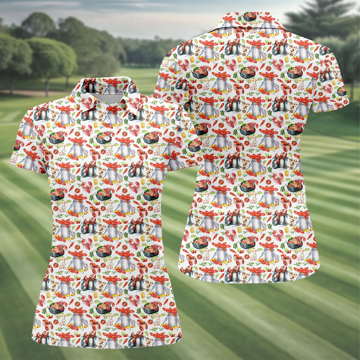 Crawfish Boil Pot Hawaiian Golf Shirt, Louisiana Crawfish Season Golf Shirt For Women