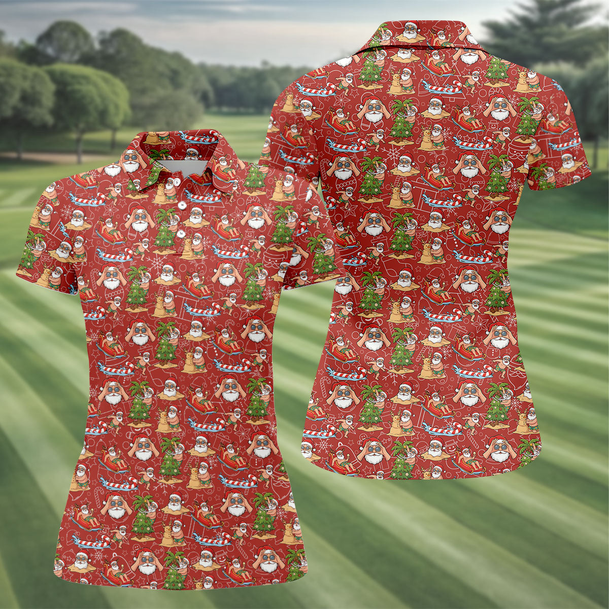 Tropical Santa Summer Christmas Pattern Polo Shirt, Womens Golf Polo, Christmas Shirt