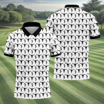 Longhorn Cow Skull Western Theme White Golf Tops For Men, Polo Shirts For Men, Golf Shirts For Men