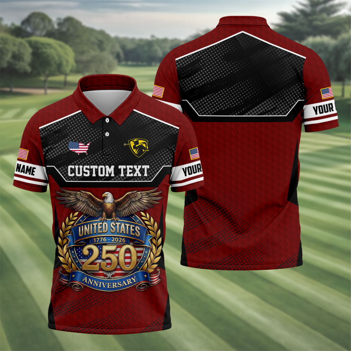 US 250 Anniversary Patriotic 4th Of July Red Golf Shirt, Polo Shirts For Men, Golf Shirts For Men