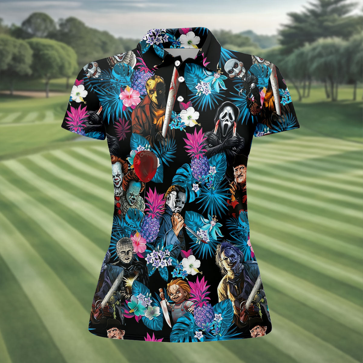 Tropical Horror Character Halloween Golf Shirt, Golf Shirts For Women, Women's Golf Apparel