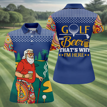 Funny Bearded Golfer With Beer And Paisley Sleeves Golf Polo, Golf Tops For Women, Ladies Golf Top