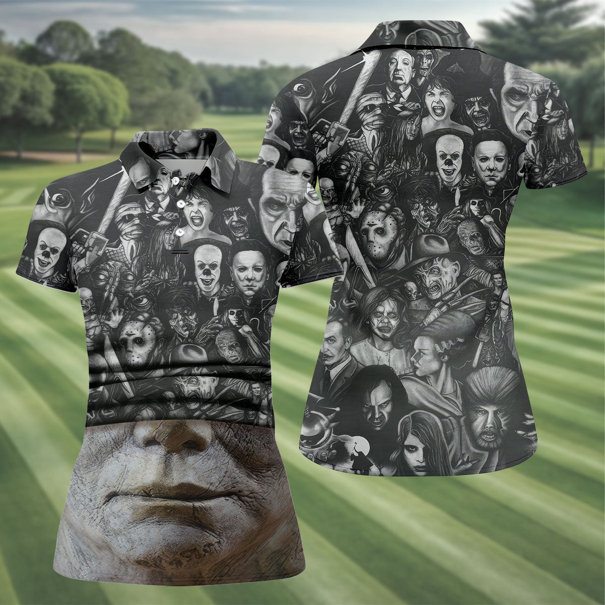 Pale Mask Horror Character Halloween Polo Shirt, Golf Tops For Women, Ladies Golf Shirts