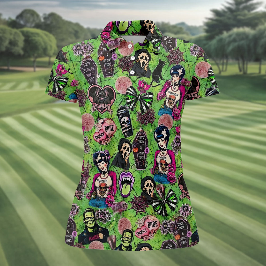 Halloween Horror Character Golf Polo Shirt, Womens Golf Polo, Golf Shirts For Women