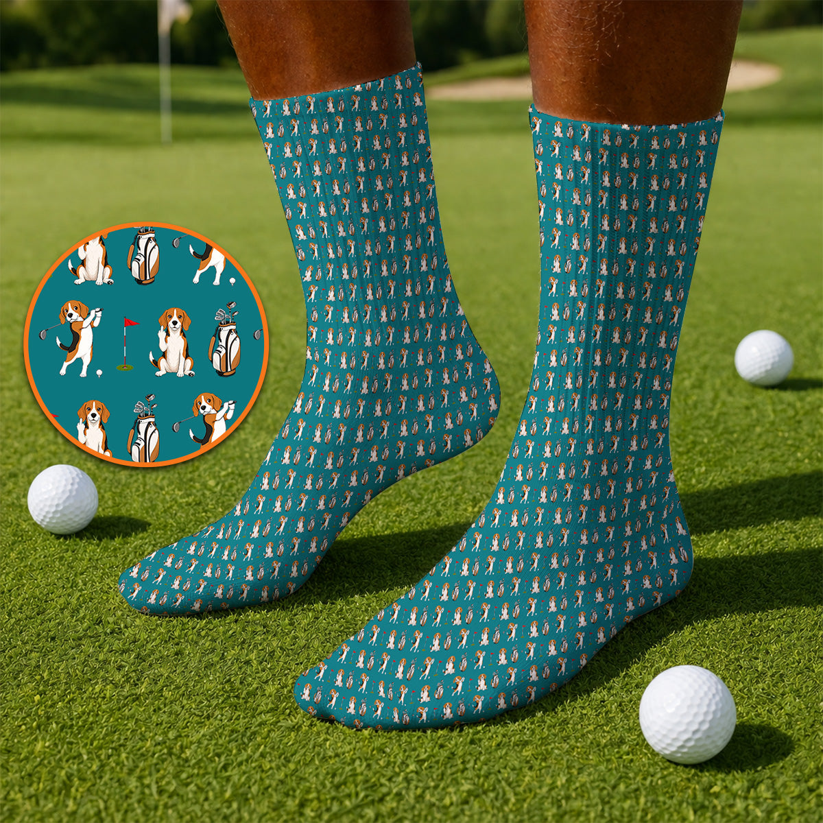 Beagle Golf Pattern Golf Socks, Hunting Dog Golf Sock, Funny Golf Gift For Golfer