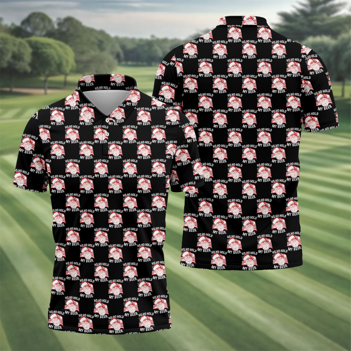Ho Ho Hold My Beer Funny Santa Christmas Polo Shirt, Mens Golf Polo, Christmas Shirt