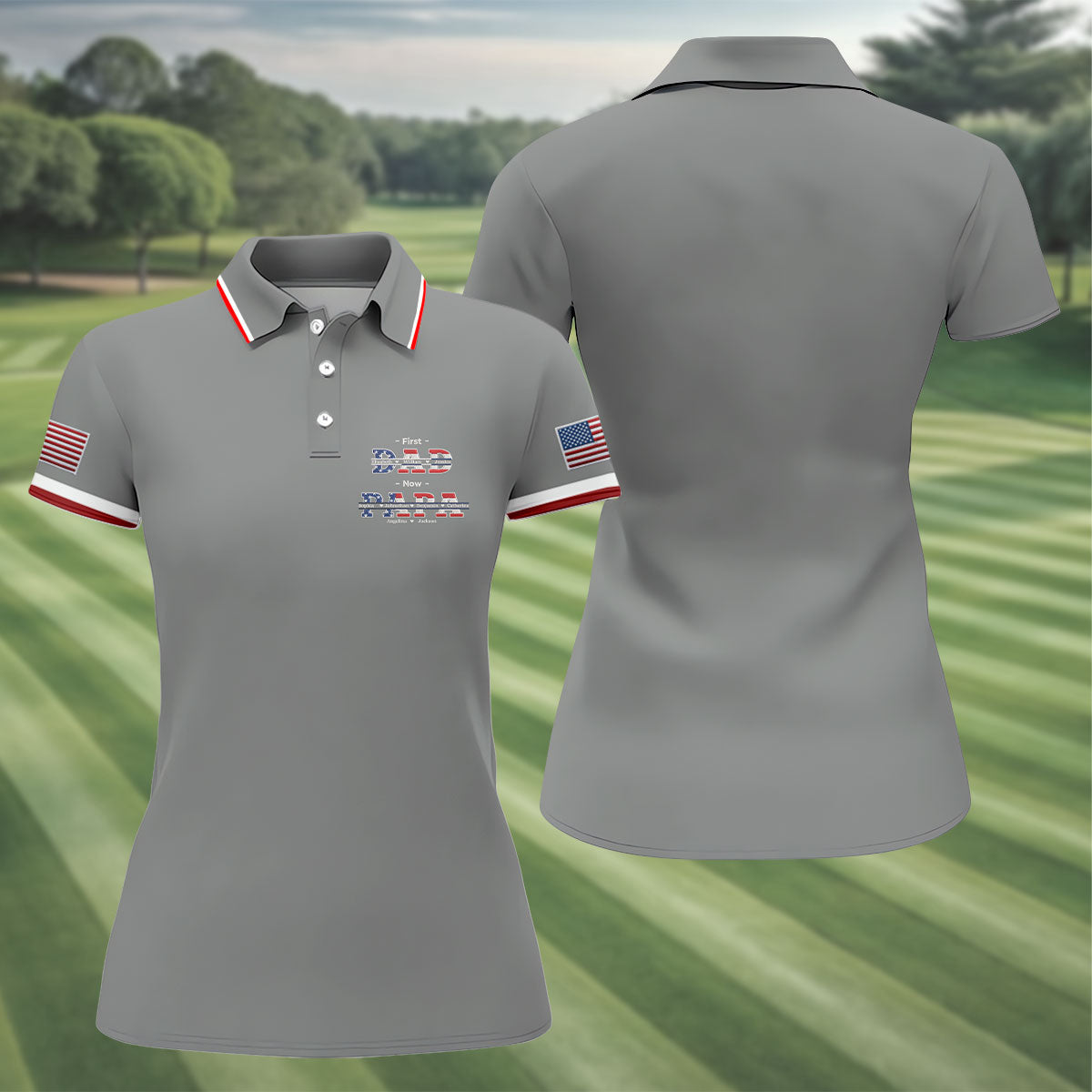 Gray First Dad Now Grandpa Golf Polo Shirt, Golf Polo For Women, Women’s Golf Apparel