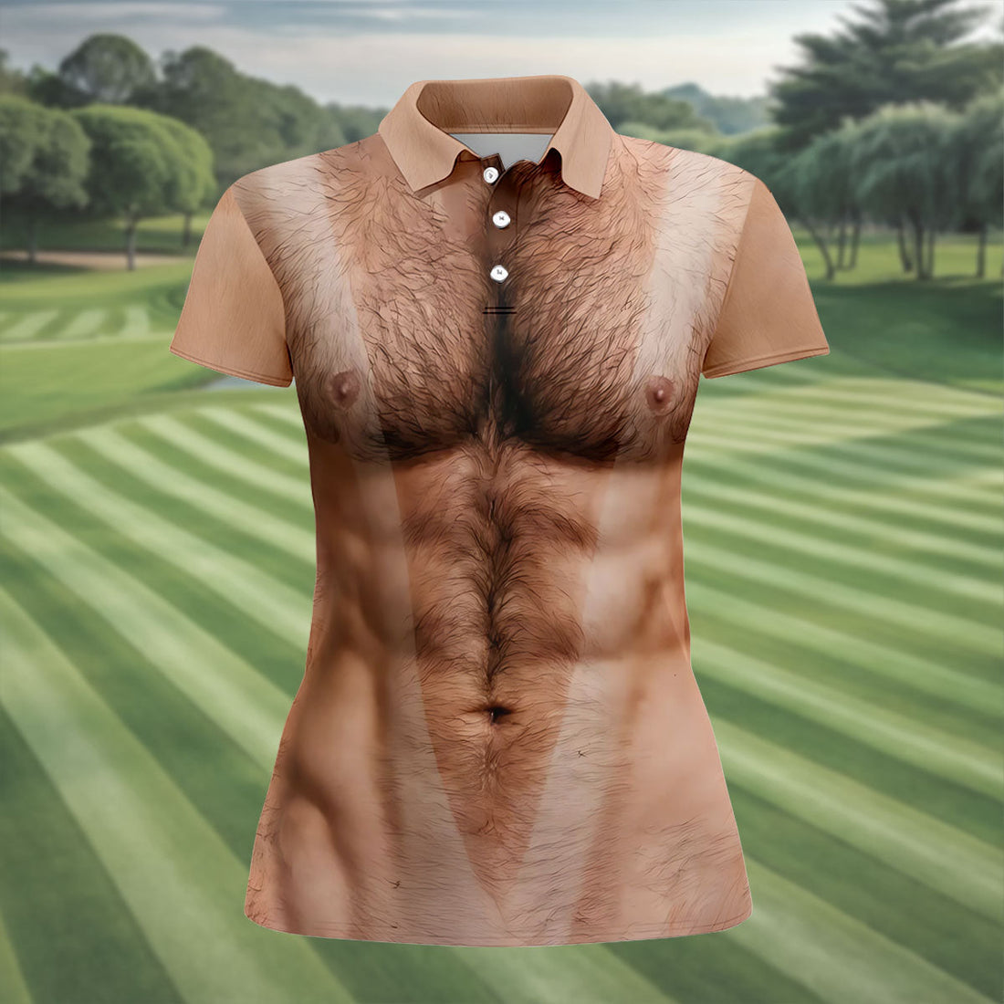 Funny Hairy Man Body Illusion Golf Shirt, Women's Golf Shirt, Hawaiian Golf Shirt, Golf Polo For Women