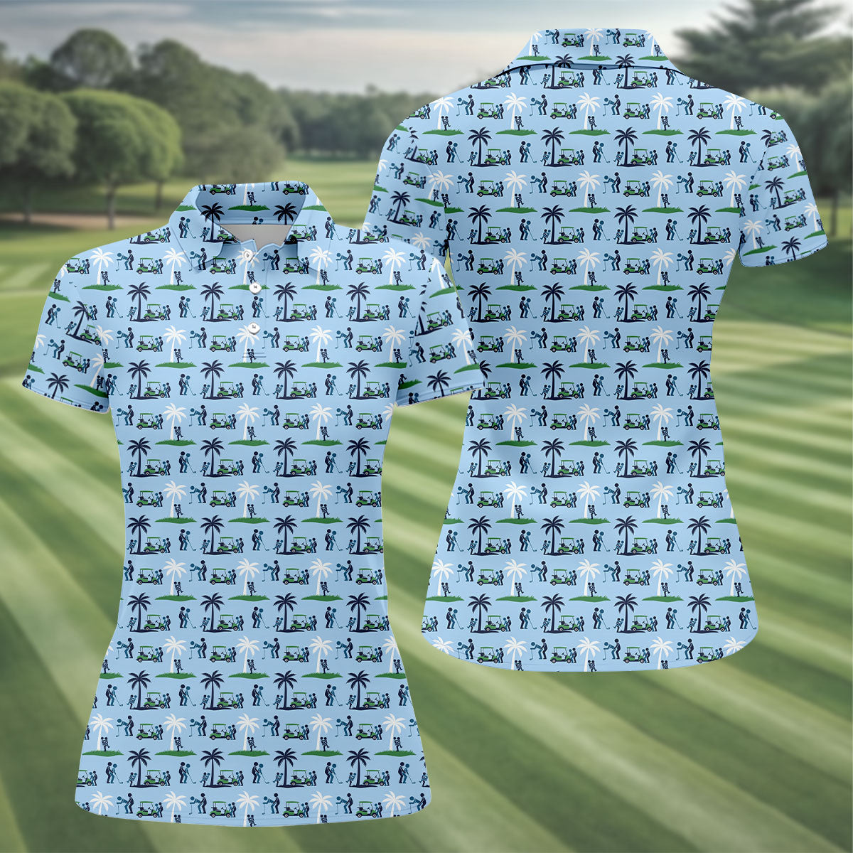 Funny Golf Cart Couple Pattern Women's Golf Tops, Golf Tops For Women, Women’s Golf Apparel