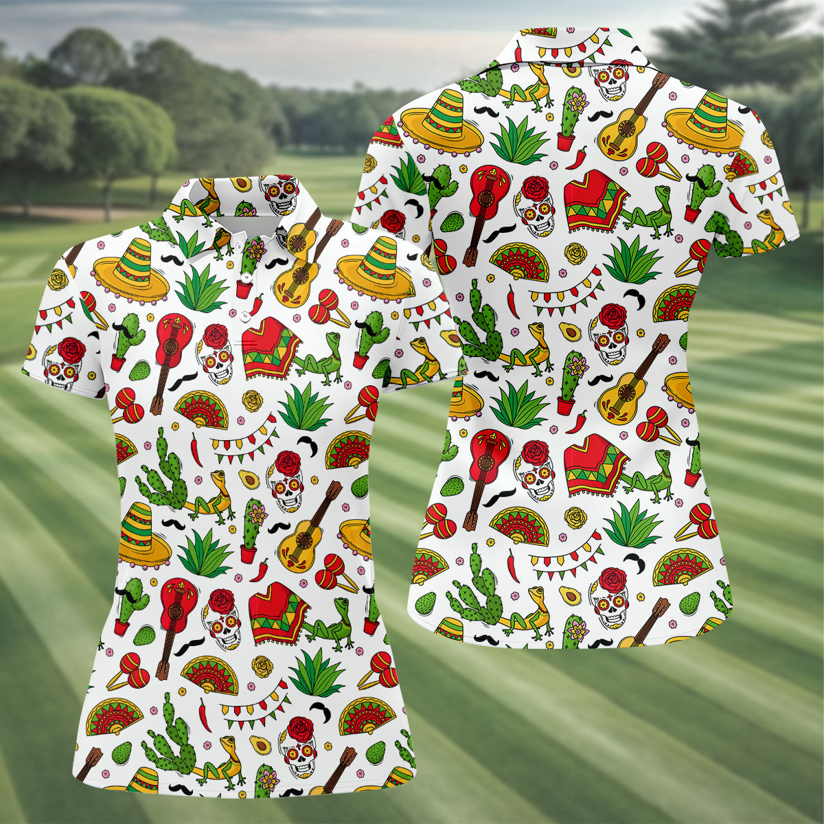 Mexican Instruments Funny Cacti Ladies Golf Tops, Cinco De Mayo Celebration Golf Shirt For Women