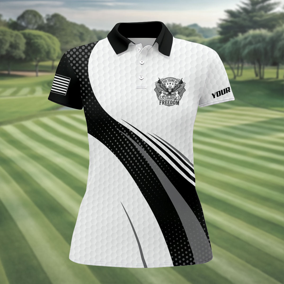 250 Years Of Freedom Black And White Patriotic Golf Shirt, 4th Of July Golf Shirt For Women