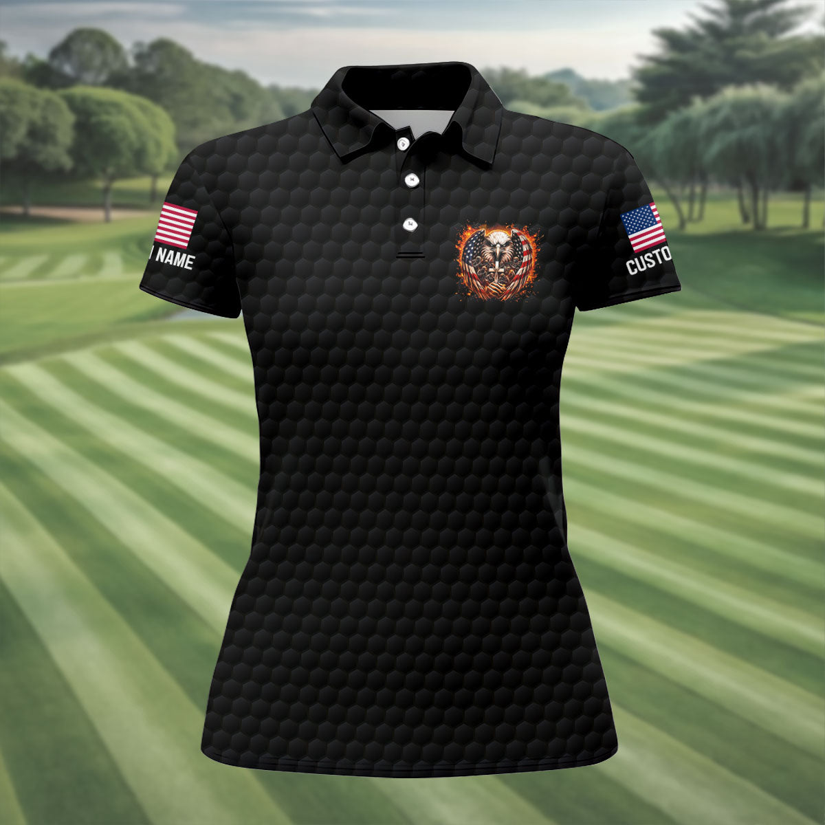 Remember The Fallen Faith Cross Patriotic Golf Shirt, 250 Years Veterans Day Memorial Golf Shirt For Women