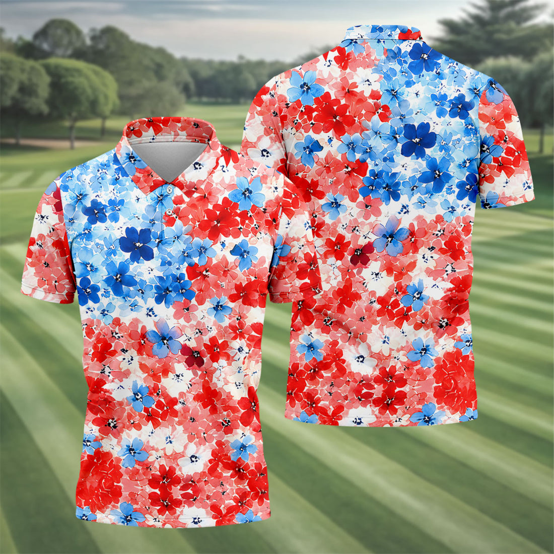 Red White Blue Hawaiian Golf Shirt, 250 Years Men's Golf Shirt, Polo Shirts For Men
