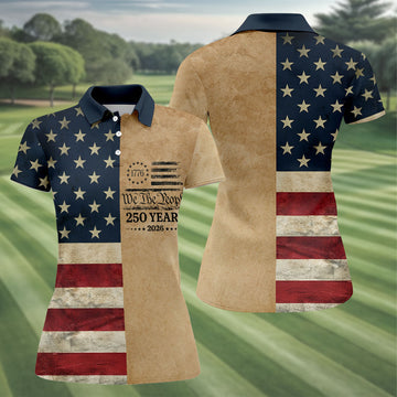 We The People 250 Years US Flag Pattern Patriotic Golf Shirt, 4th Of July Golf Shirt For Women