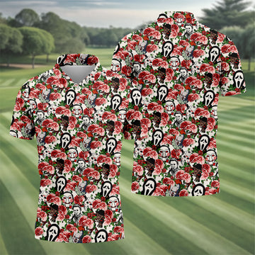 Rose Horror Character Collage Halloween Golf Shirt, Mens Golf Shirts, Golf Apparel For Men