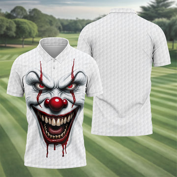 Clown Horror Character Golf Ball Halloween Polo Shirt, Men's Golf Shirt, Mens Golf Polo
