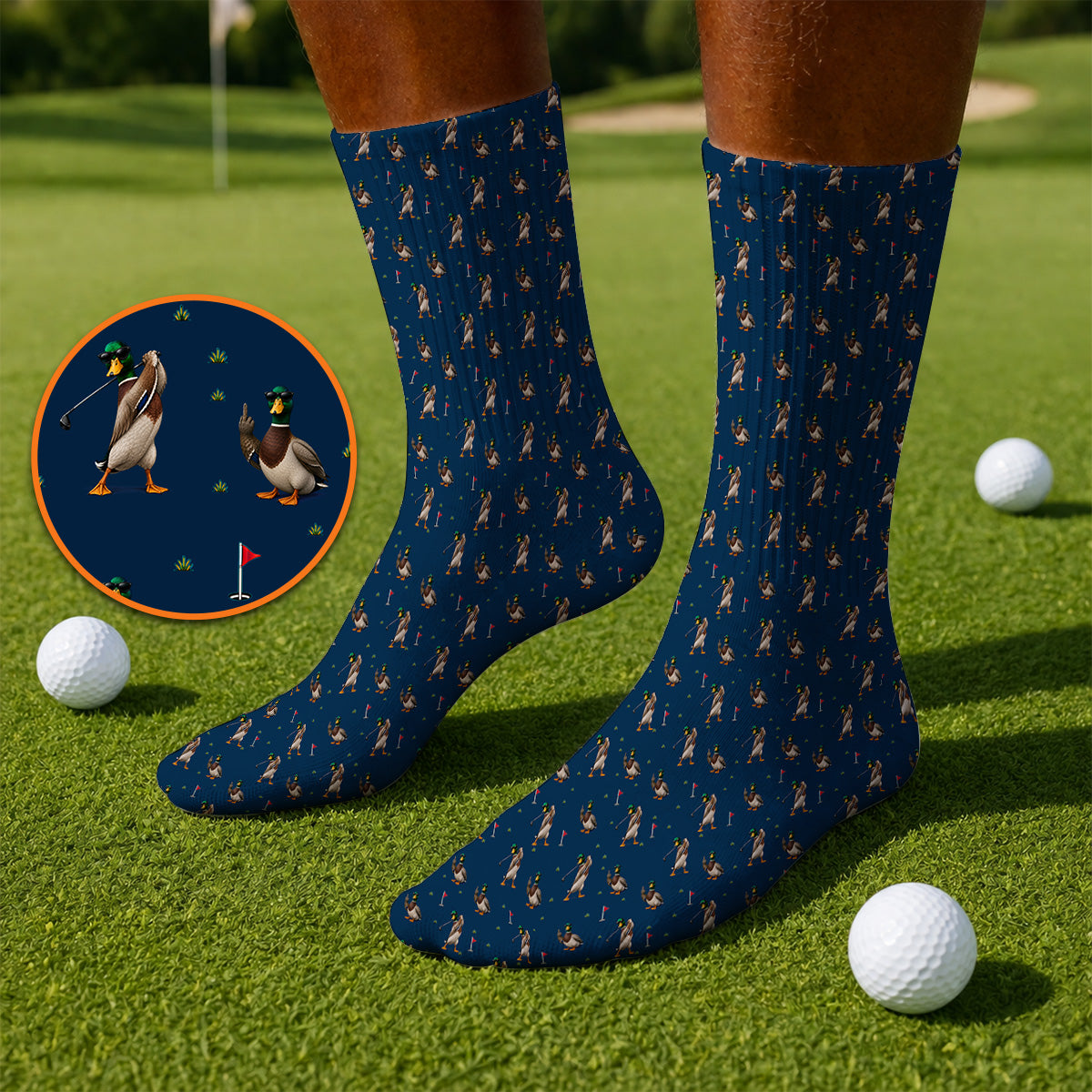 Funny Mallard Duck Golf Socks, Waterfowl Golf Pattern Sock, Gift For Duck Hunting & Golf Lovers