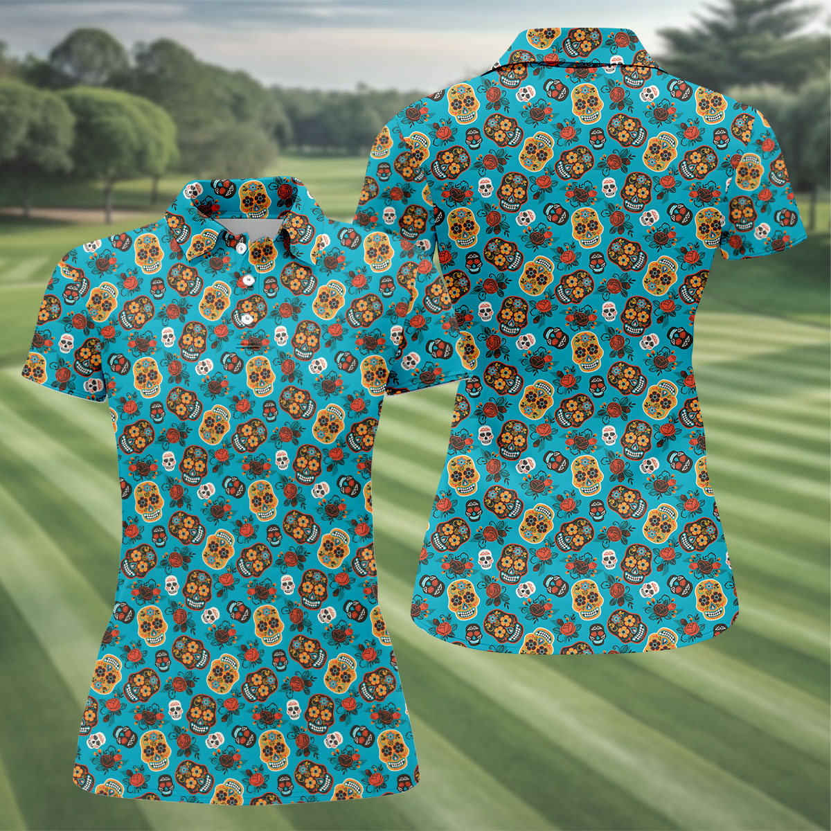 Sugar Skulls And Roses Cinco De Mayo Celebration Fiesta Themed Golf Shirt For Women