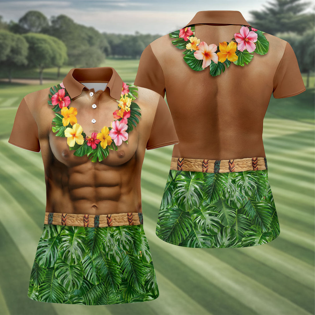 Floral Lei Tropical Theme Party Funny Costume Hawaiian Golf Shirt, Golf Shirt For Women