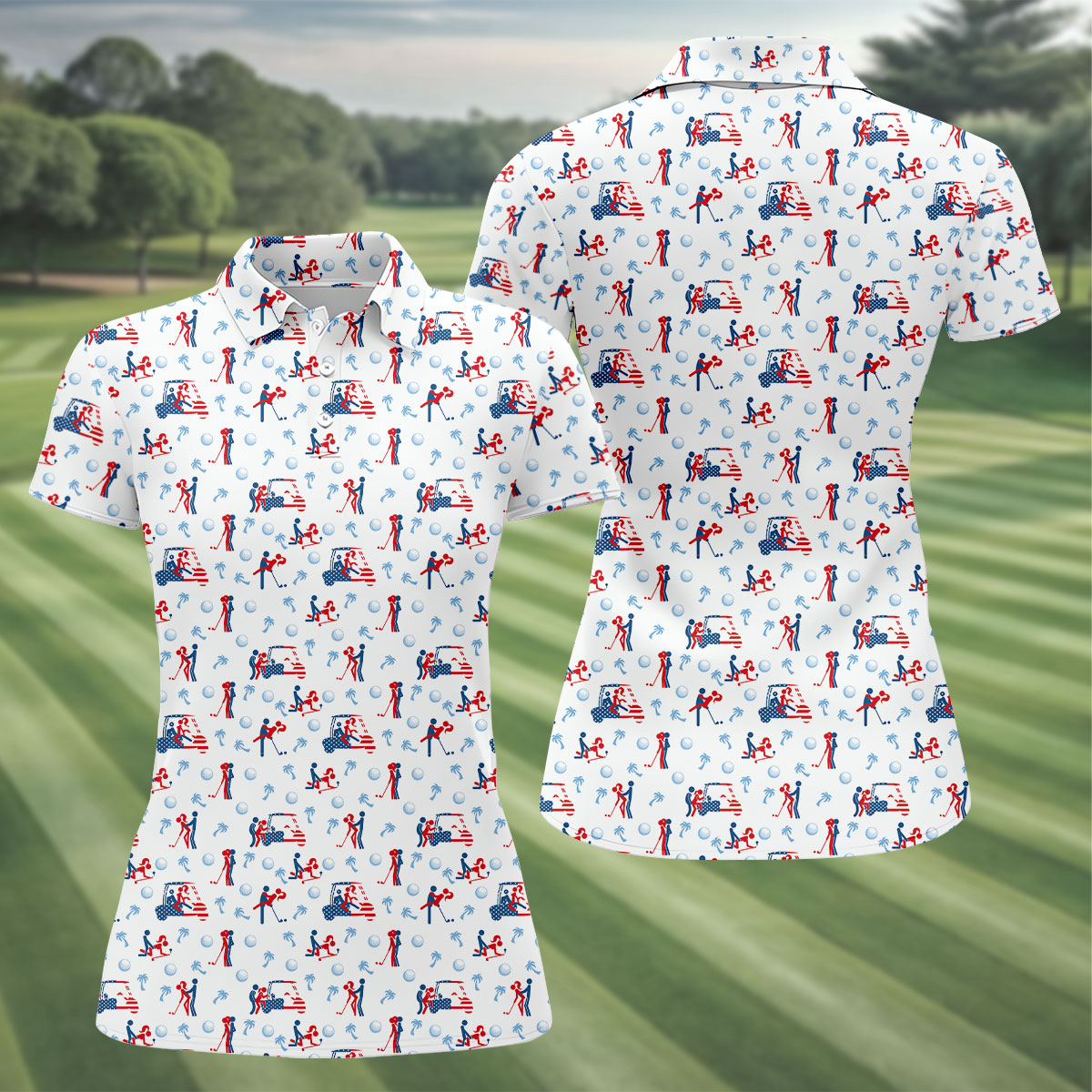 Naughty Couple Funny Stick Figures Patriotic Golf Shirt, 250 Years 4th Of July Golf Shirt For Women